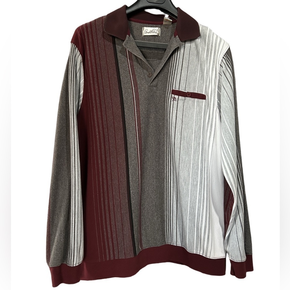 Arnold Palmer Men's Long Sleeve Striped Shirt - Burgundy and Gray Size L